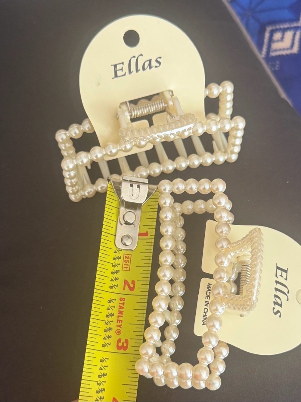 Ella Pearl-Trim Rectangular Hair Claw Clip - Pearl White